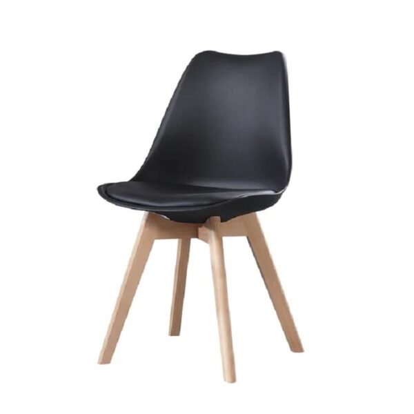 Chaise Style Scandinave MALMÖ - Pieds Bois Massif en Hêtre - Assise Rembourrée en Simili Cuir Noir