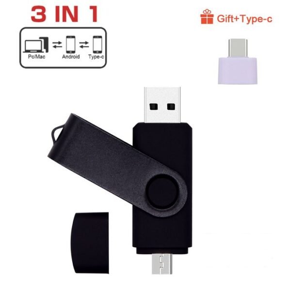 Clé USB Rotative 3 en 1 - Noir 128 Go