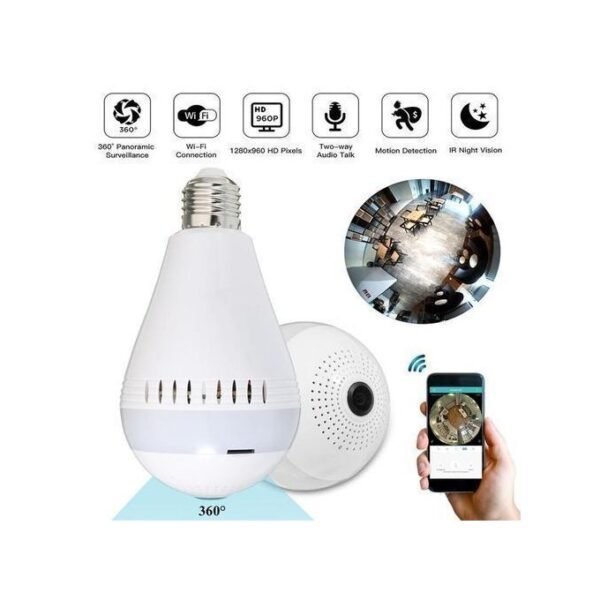 Mini Caméra De Sécurité Ip 360 Degrés Caché 960P / Wifi Lampe D'Ampoule Sans Fil