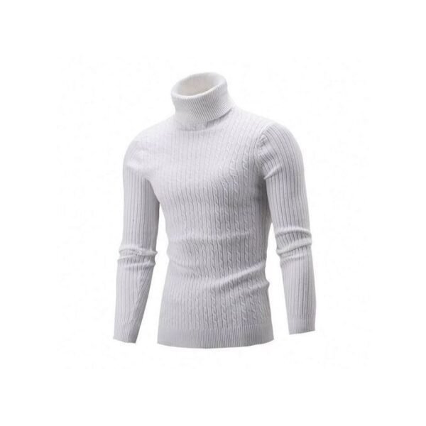 Pull à Col Roulé Pour Homme en Coton et Polyester Blanc