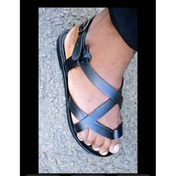 Sandale En Cuir Lanière -Noire