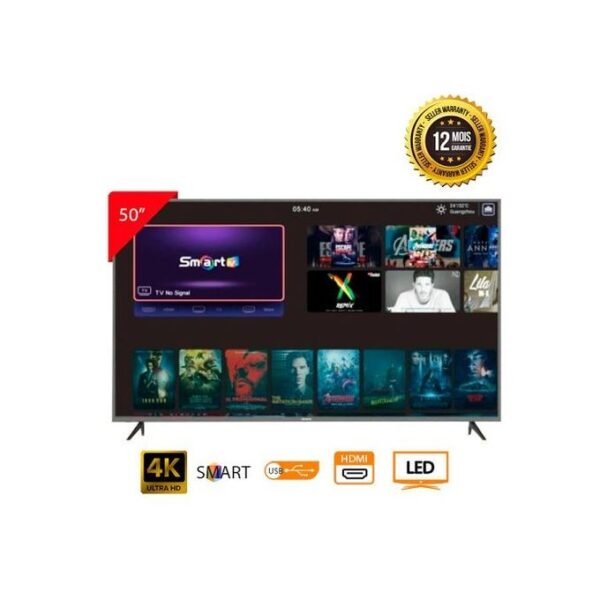 televiseur led smart android tv ecran 50 4k uhd noir garanti 3 mois